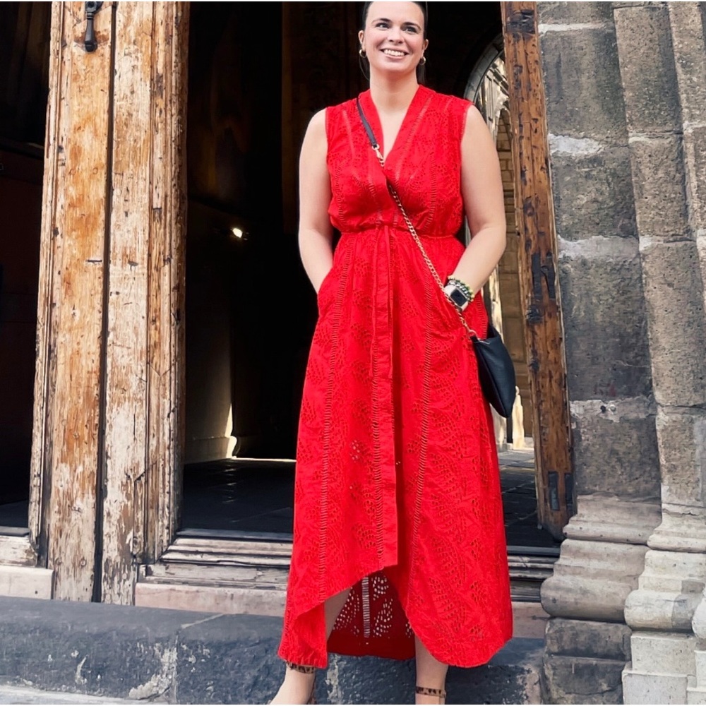 Red eyelet All Saints dress. Fits multiple sizes!